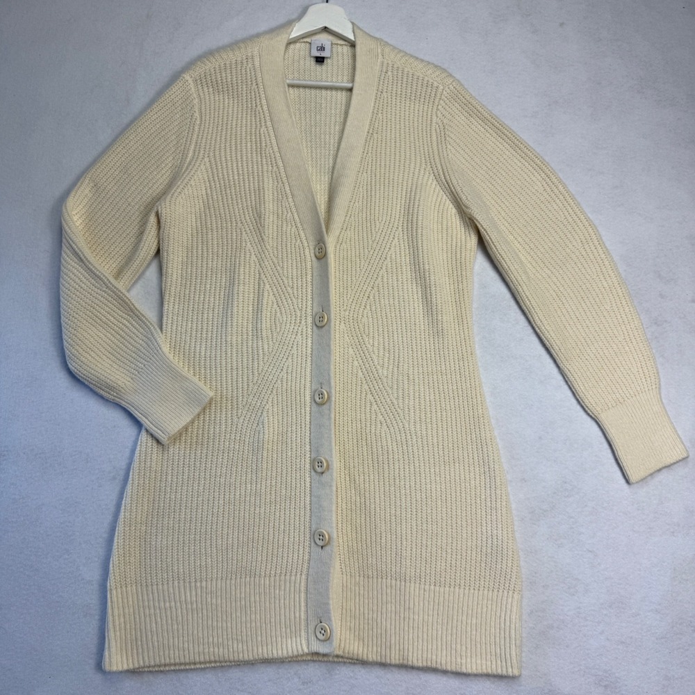 CAbi Ribbed Knit Long Cardigan Sweater Women Size L Minimalist Chic